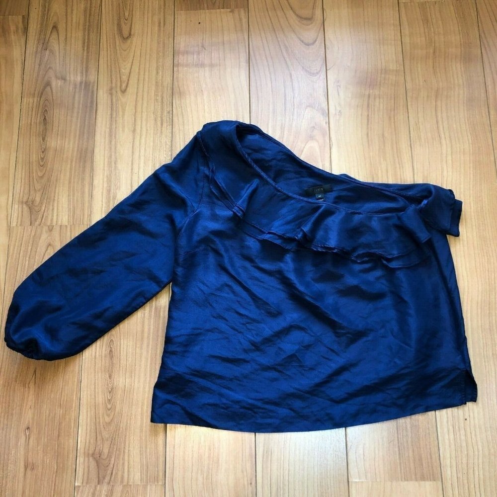 J Crew Size 14 Blue One Long Sleeve Ruffle Shirt